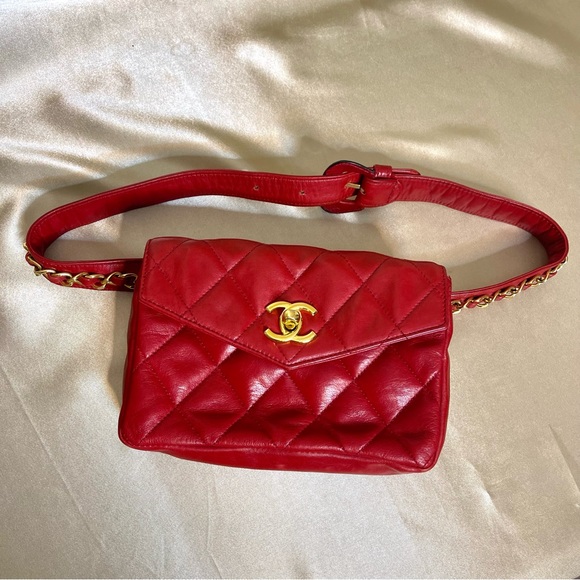 CHANEL Handbags - 💕SOLD💕Chanel CC red quilted leather belt bag bum bag vintage